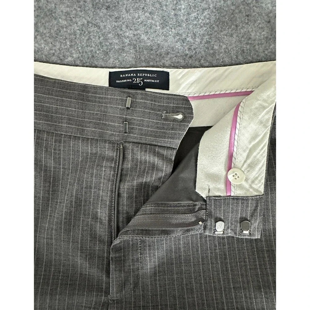 Banana Republic Martin Fit 215 Pinstripe Trousers 14 Gray Dress Pants Stretch - Picture 11 of 13